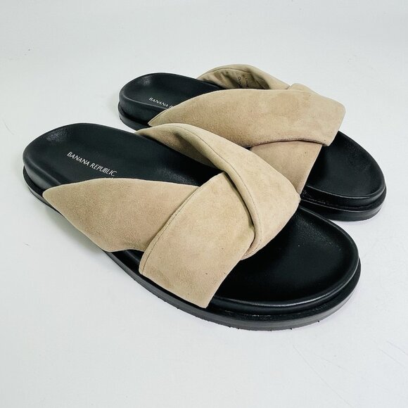 Banana Republic Women's Leather Knot Slide Sandal Mushroom Taupe Size 9.5 - Picture 1 of 8